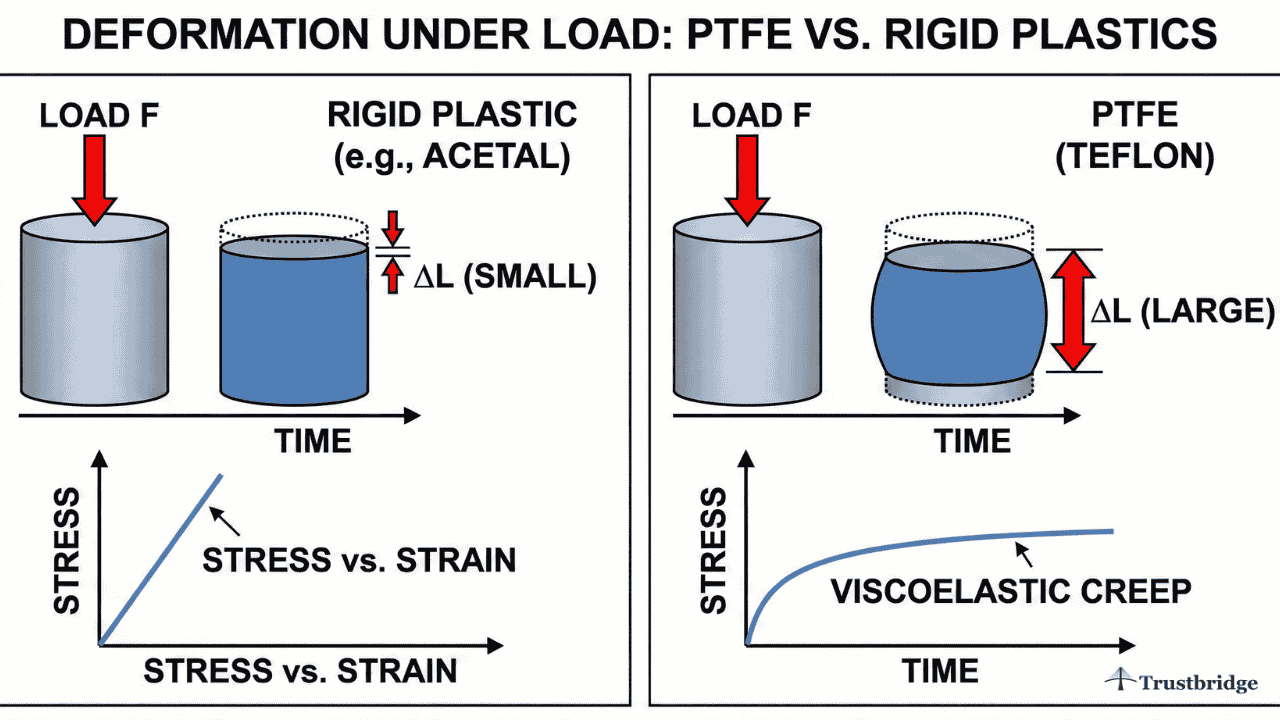 PTFE part deformation vs rigid plastics